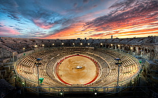 aerial photo of stadium during sunset HD wallpaper